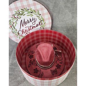 Womens Cowgirl Hat Medium Pink Felt Butterfly Bee Floral Burnt Painted Western